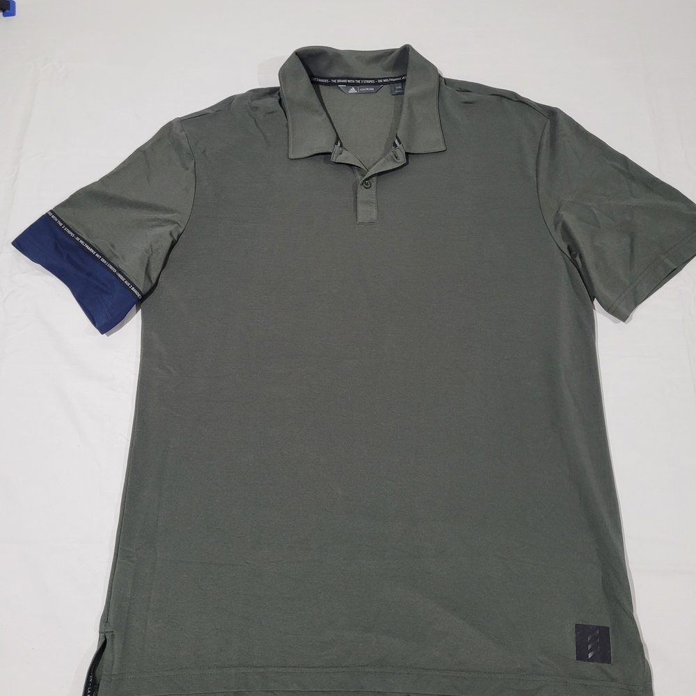 adidas Olive Polo with Navy Sleeve Accent